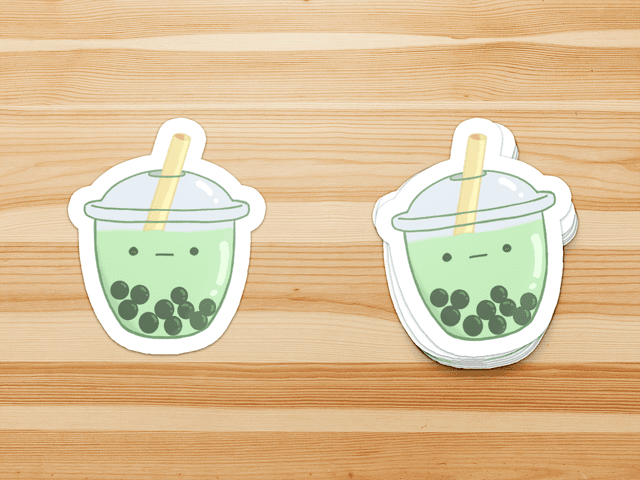 Cute Boba Inspired Matcha style Boba Bubble Tea Vinyl Stickers